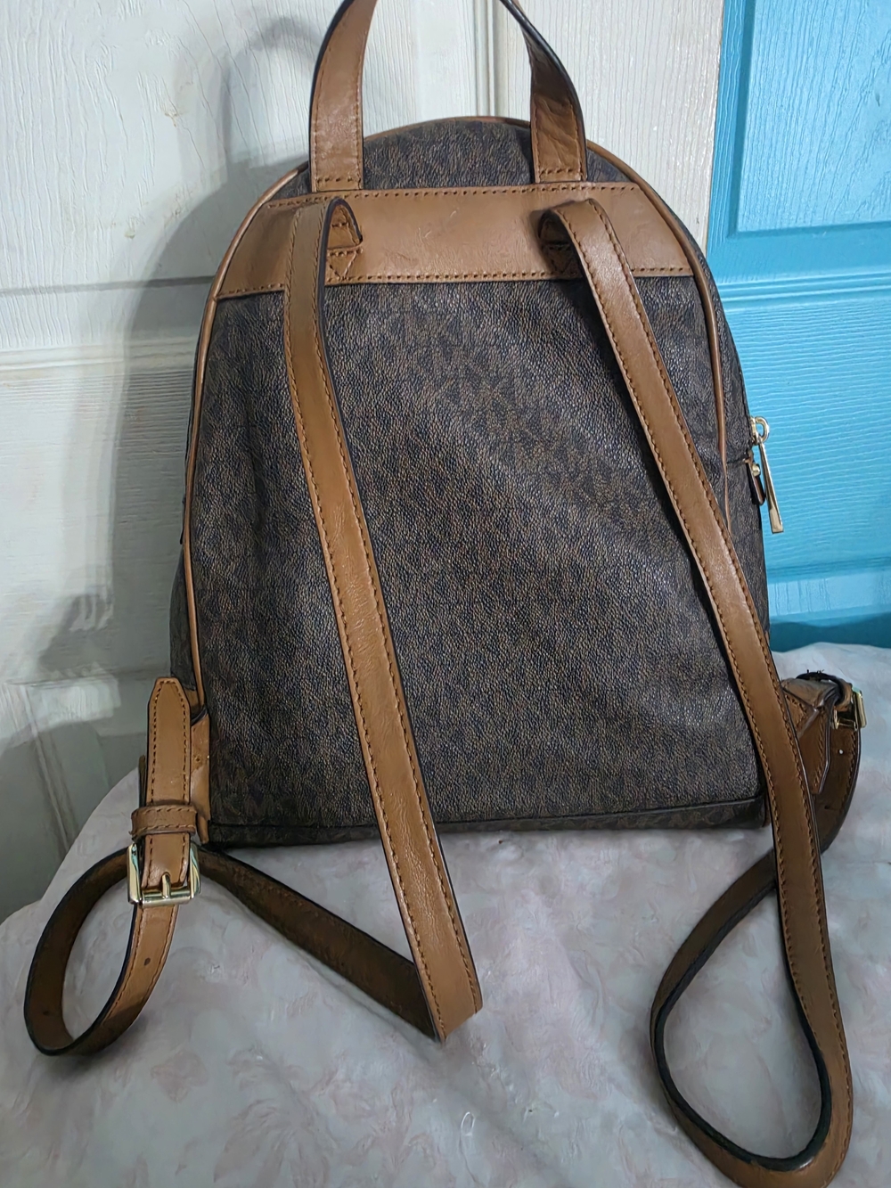 Michael Kors Brown Logo-Print Backpack with Gold Hardware - Picture 2 of 10